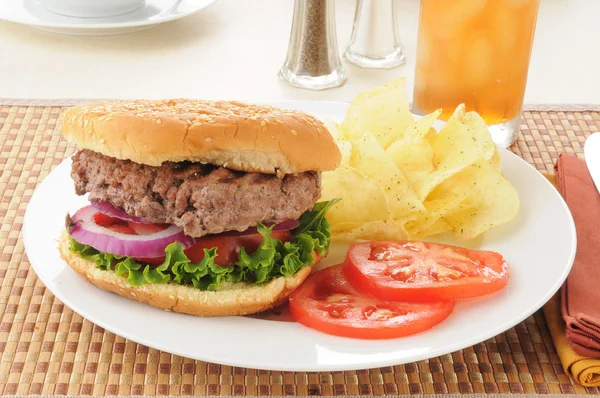Thick homemade hamburger — Stock Photo, Image