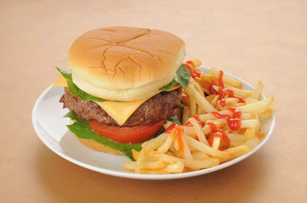 Cheesburger and fries — Stock Photo, Image