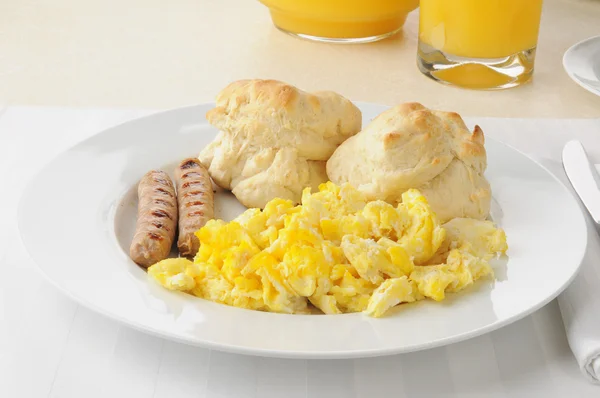 Sausage eggs and biscuits — Stock Photo, Image