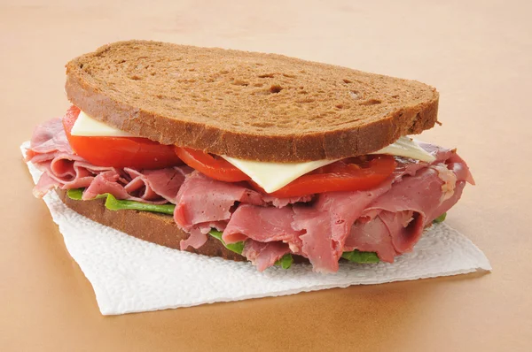 Corned beef sandwich on a napkin — Stock Photo, Image