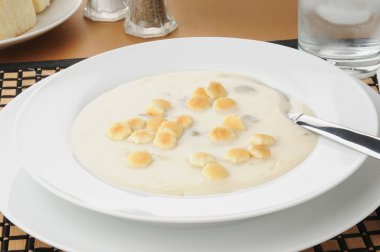 Oyster stew or seafood chowder clipart