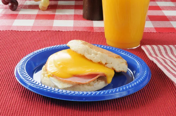 Canadian bacon and a fried egg on an english muffin — Stock Photo, Image