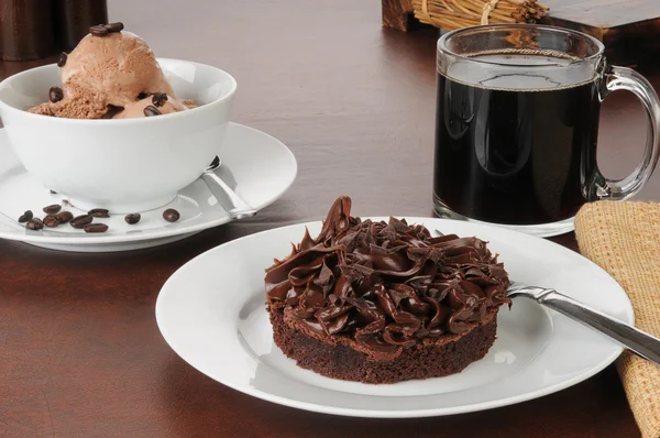 Brownie with coffee flavored ice cream — Stock Photo, Image