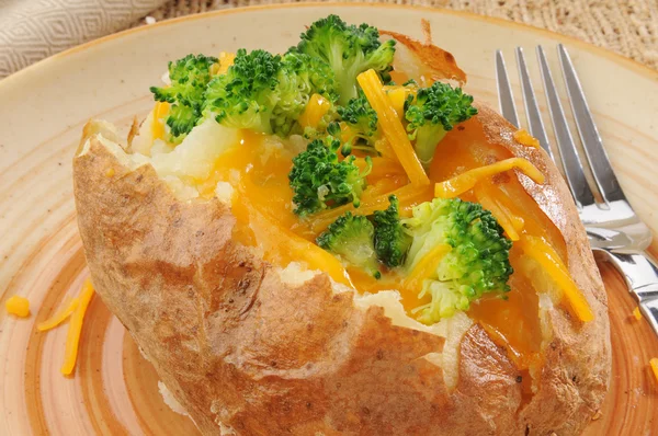 Baked potato with broccoli and cheese — Stock Photo, Image