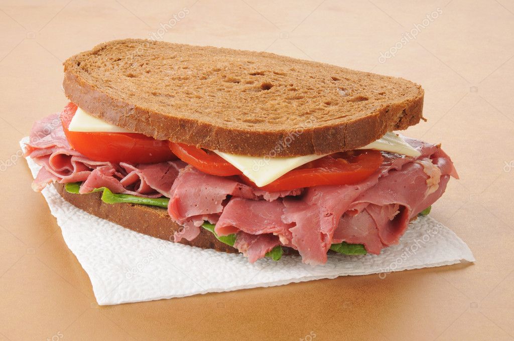 Corned beef sandwich on a napkin — Stock Photo © MSPhotographic 12106833