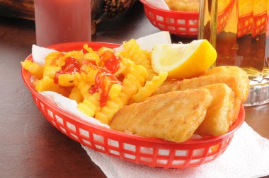 Fish sticks and french fries iwth beer clipart