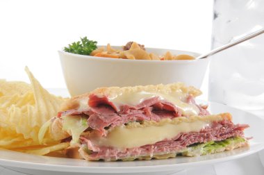 Pastrami panini with soup clipart