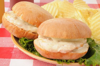 Chicken burgers with Monterrey Jack cheese clipart