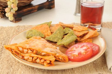 Chicken Quesidilla with Vegetable Tortilla Chips clipart