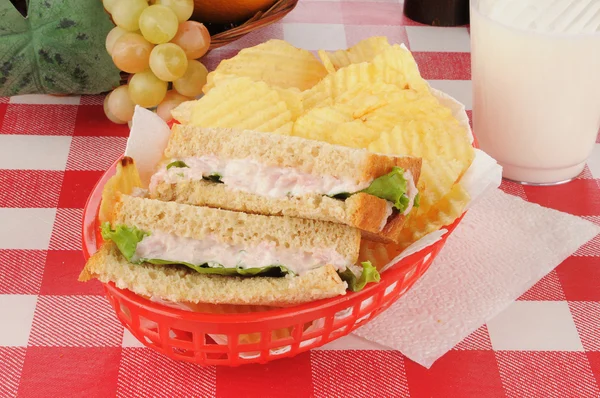 Deviled ham sandwich in a basket — Stock Photo, Image