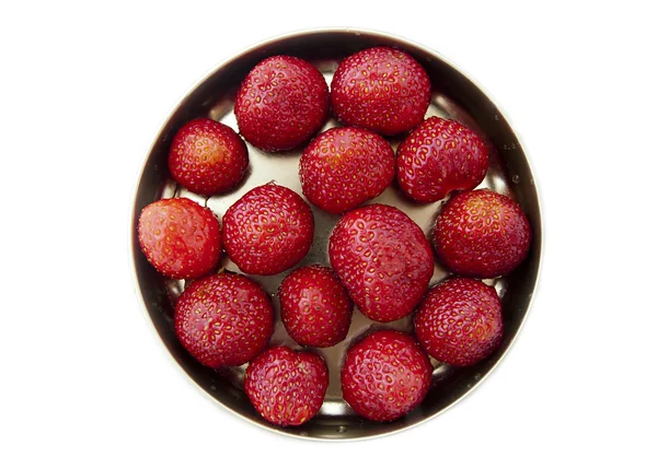 Bowl with fresh strawberries on white background — Stock Photo, Image