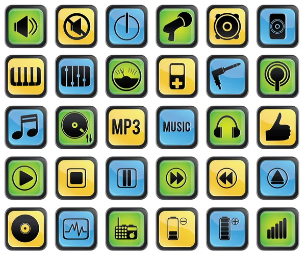 Conjunto de iconos de los medios - Botones azules musicales — Vector de stock