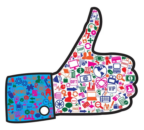 Main avec les icônes des médias sociaux — Image vectorielle