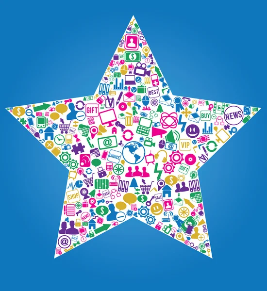 Star with social media icons — Stock Vector