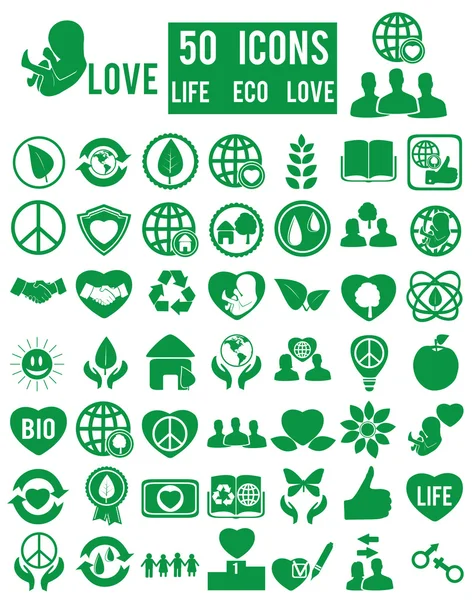 Zestaw ikon miłość życia eco — Wektor stockowy