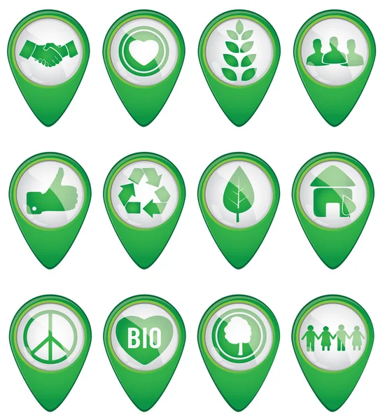 Set di puntatori ecologici 3D verdi — Vettoriale Stock
