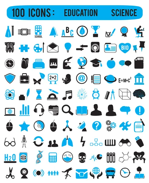 100 iconos para la ciencia de la educación — Vector de stock