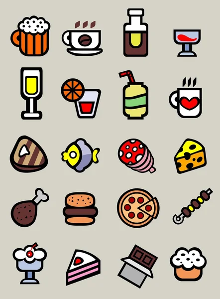 20 kreslený jídlo a pití ikony — Stockový vektor