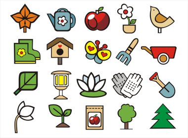 Gardening doodle icons set clipart