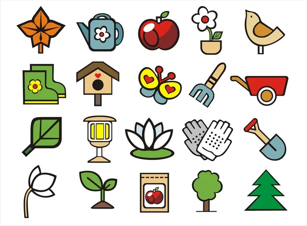 Set di icone scarabocchi per il giardinaggio — Vettoriale Stock