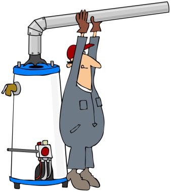 Worker Installing A Water Heater clipart