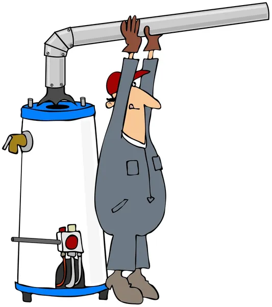 Worker Installing A Water Heater — Stock Photo, Image