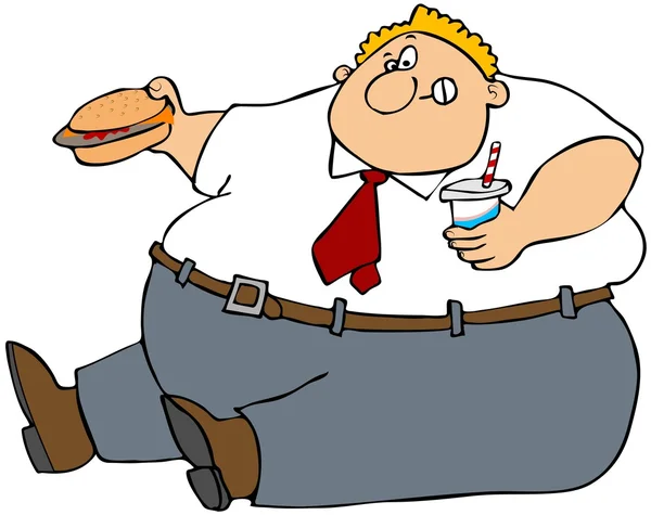 Gordo comendo junk food — Fotografia de Stock