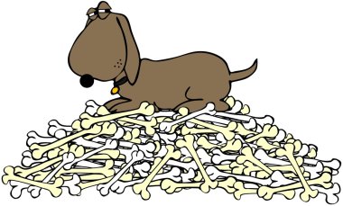 Dog guarding a pile of bones clipart