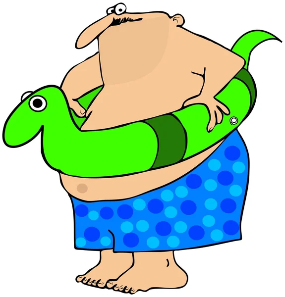 Hombre gordo con un juguete de natación —  Fotos de Stock