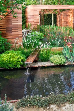 Garden with a pond clipart