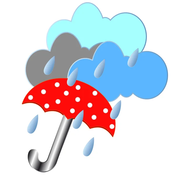 Красный зонтик с дождём — стоковый вектор