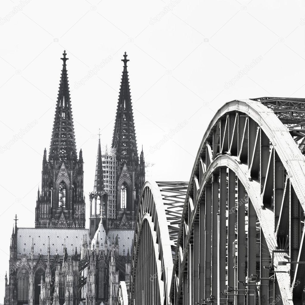 View of the city of Koeln (Cologne) in Germany black and white