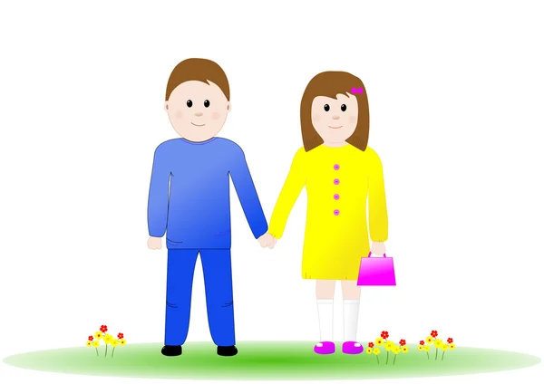 Chlapec a dívka se drží za ruce — Stock fotografie