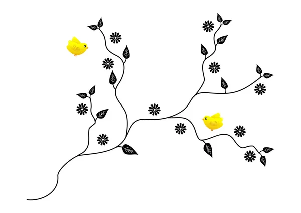Árvore, flores e pássaros — Fotografia de Stock