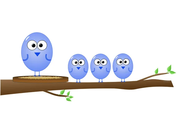 Blauwe vogels op boom — Stockvector