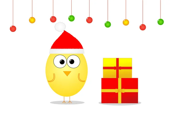 Christmas with bird and gifts — Stock Vector