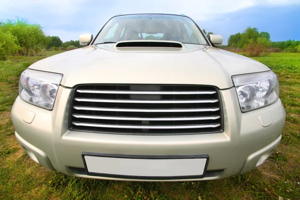 Off-road car on meadow front view — Stock Photo, Image