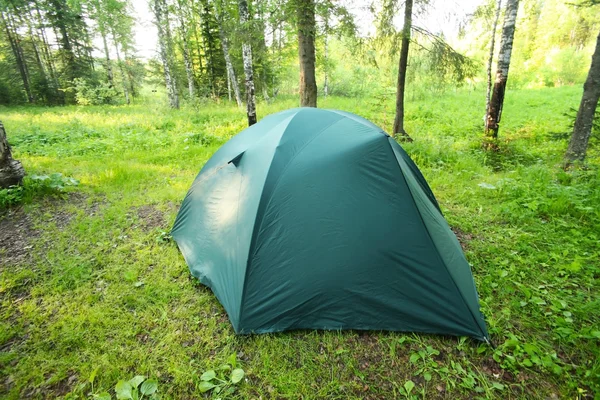 Glade ahşap üzerinde turist çadır — Stok fotoğraf