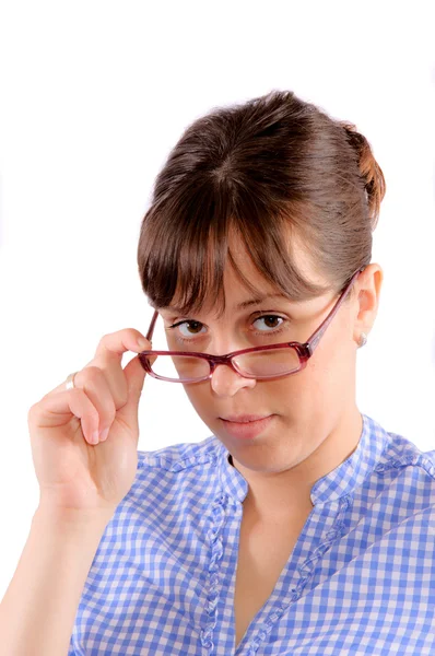 Γυναίκα εκμετάλλευση γυαλιά — Φωτογραφία Αρχείου