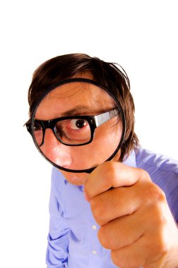 Man holding magnifying glass clipart