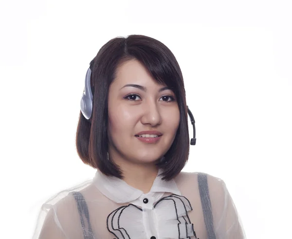 アジア人の少女、ヘッドセットとカザフ語 — ストック写真