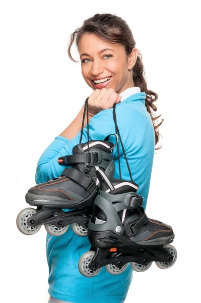 Kvinna med skridskor — Stockfoto