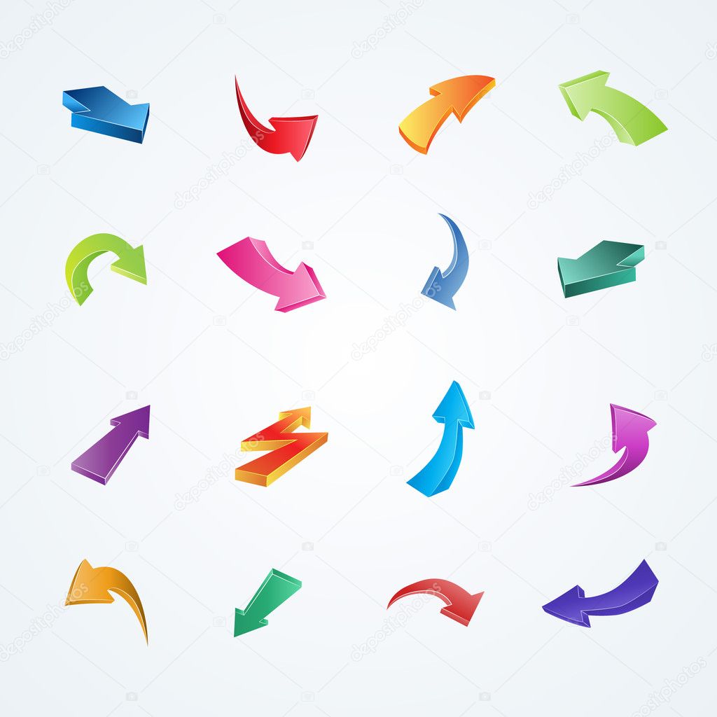 Colorful vector collection of 3d arrows.