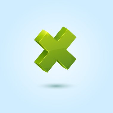 Green X mark symbol isolated on blue background clipart
