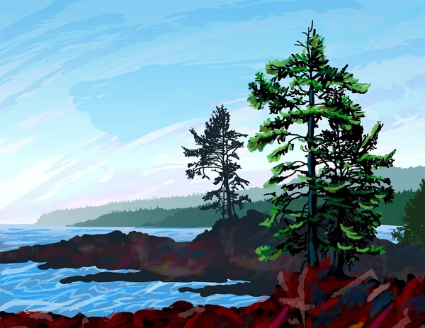 West Coast Landscape Painting — Stock Vector
