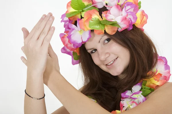 Teenage girl dressed as Hula Girl — Stock Photo, Image