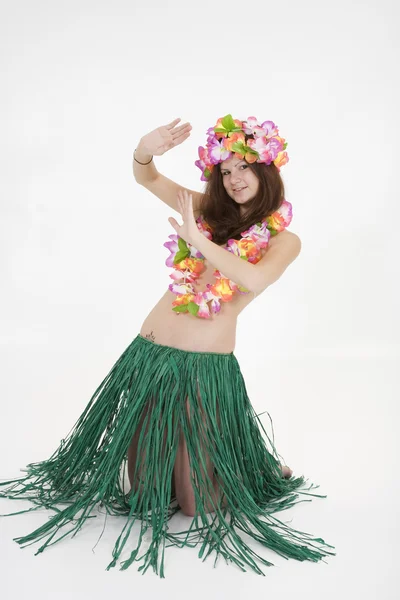 Tonårig flicka klädd som hula flicka — Stockfoto