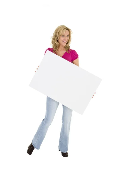 Woman holding sign — Stock Photo, Image