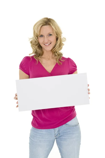 Kobieta trzymająca znak — Zdjęcie stockowe