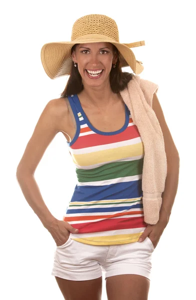 Kvinna i strandkläder — Stockfoto